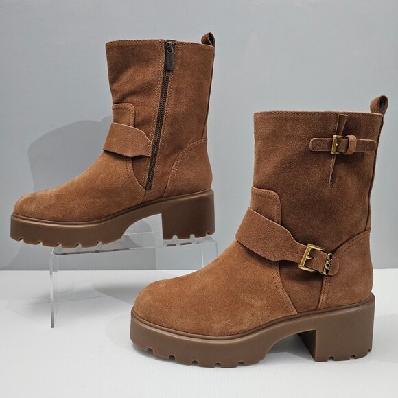 Michael Michael Kors Perry Moto Boot Womens 10 Brown Suede Combat Lug Sole - Picture 2 of 15